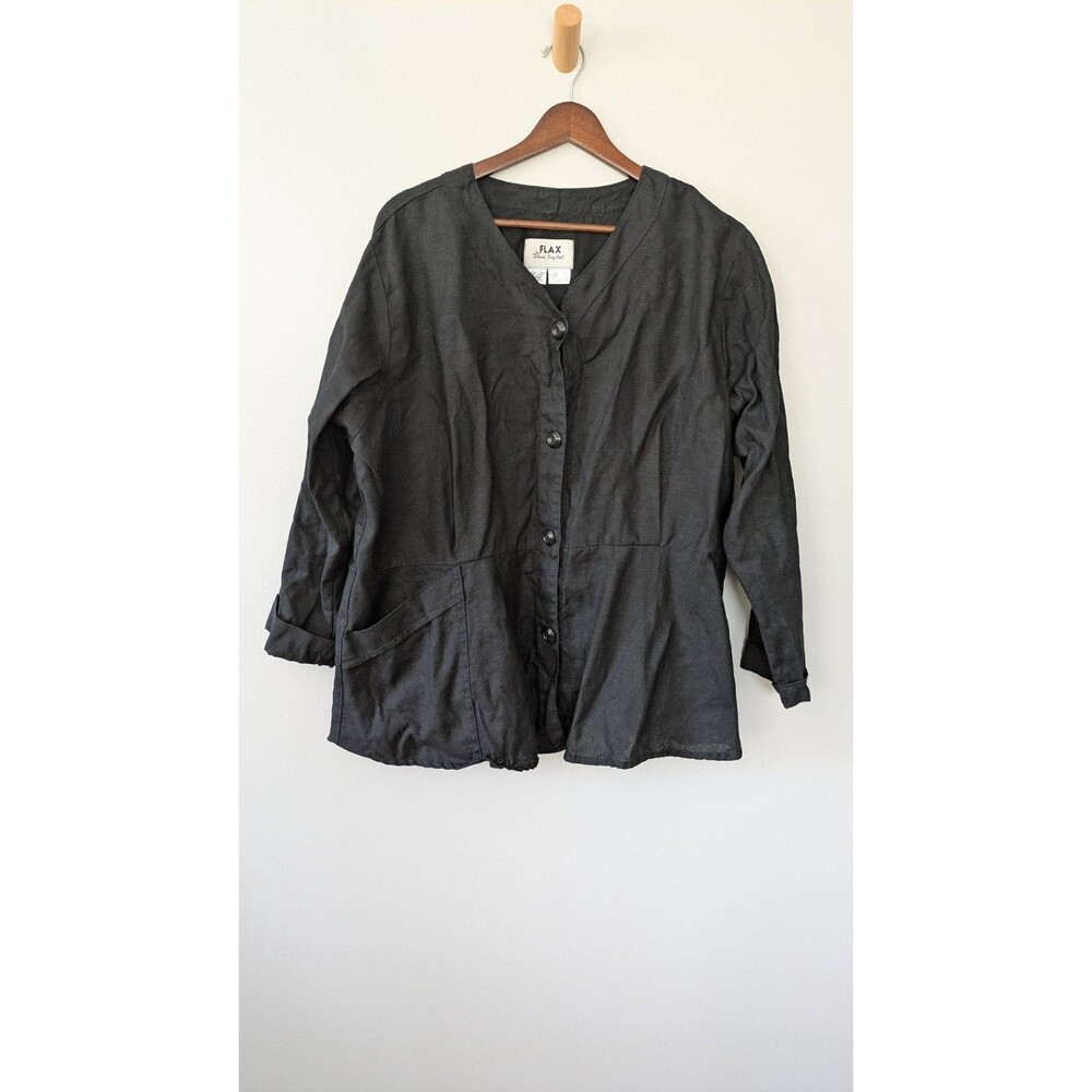 Vtg Flax Jeanne Engelhart Womens Linen Jacket Large Lagenlook Minimalist Button